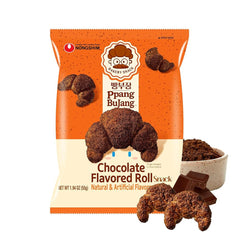Nongshim Ppang Bujang Chocolate Flavored Roll Snack - Chocolate Flavor Croissant Bakery Good with Cocoa Powder, Soft and Crunchy Korean Snack, 1.94 oz (Pack of 16)