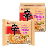 Nongshim Shin Ramyun Toomba Noodles, Creamy Korean Mac and Cheese Style Noodles, Gentle Kick of Spice, Korean Stir Fry Style Instant Noodles, 4.83 oz (Pack of 4), Packaging May Vary.