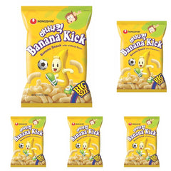 Nongshim Banana Kick Big Bag, Sweet and Crunchy Banana Flavored Corn Puff Snack, 6.34 oz (Pack of 5)