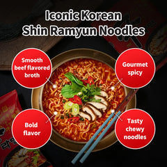 Nongshim Shin Ramyun Noodles, Spicy Korean Signature Instant Ramyun, Rich Beef Flavored Broth, Microwaveable, Korean Instant Noodles, 4.23 oz (Pack of 16), Packaging May Vary