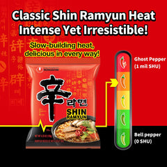 Nongshim Shin Ramyun Noodles, Spicy Korean Signature Instant Ramyun, Rich Beef Flavored Broth, Microwaveable, Korean Instant Noodles, 4.23 oz (Pack of 20), Packaging May Vary.
