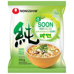 Nongshim Gourmet Soon Veggie Ramyun Vegan 4 pack, Mild Spicy, Dried Vegetable Flakes, Ramyun Noodles with Soup Mix