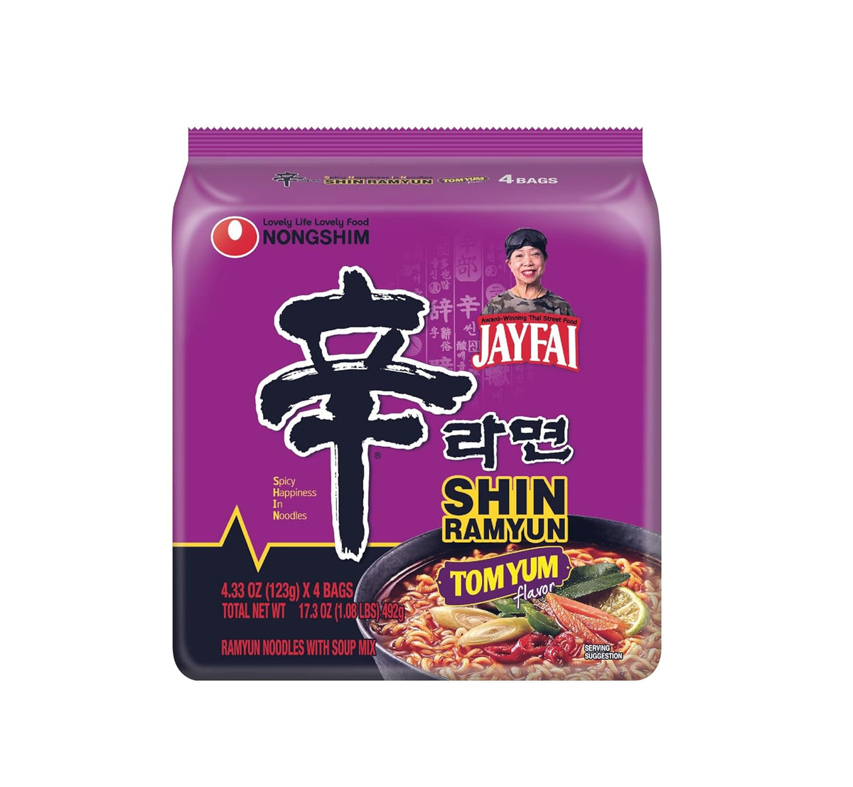 Nongshim Shin Ramyun TomYum Jai Fai Instant Ramyun Noodles with Soup Mix, 4.33 Oz (Pack of 4)