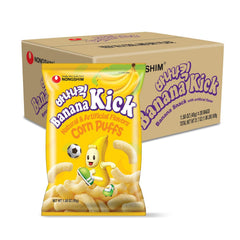 Nongshim Banana Kick Puff Snack - Crispy Corn Puff with Banana Flavor, Soft and Sweet Fruit Snack for All Ages, K-Pop Favorite Korean Treat, 1.58 oz (Pack of 20)
