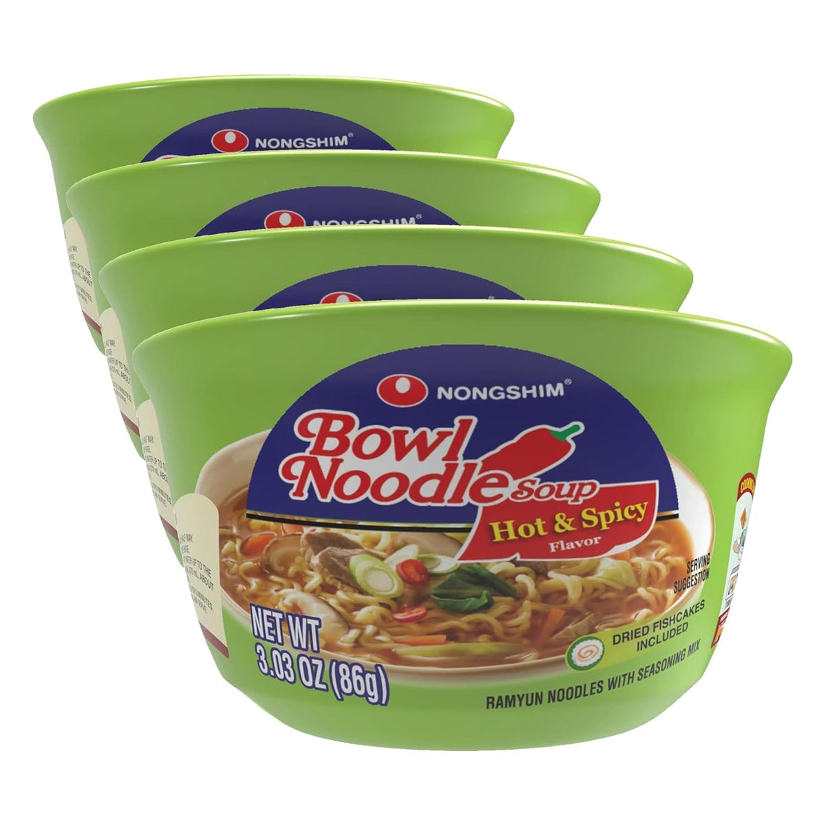 Nongshim HOT & SPICY Noodle Soup, 3.03 Ounce (Pack of 4)