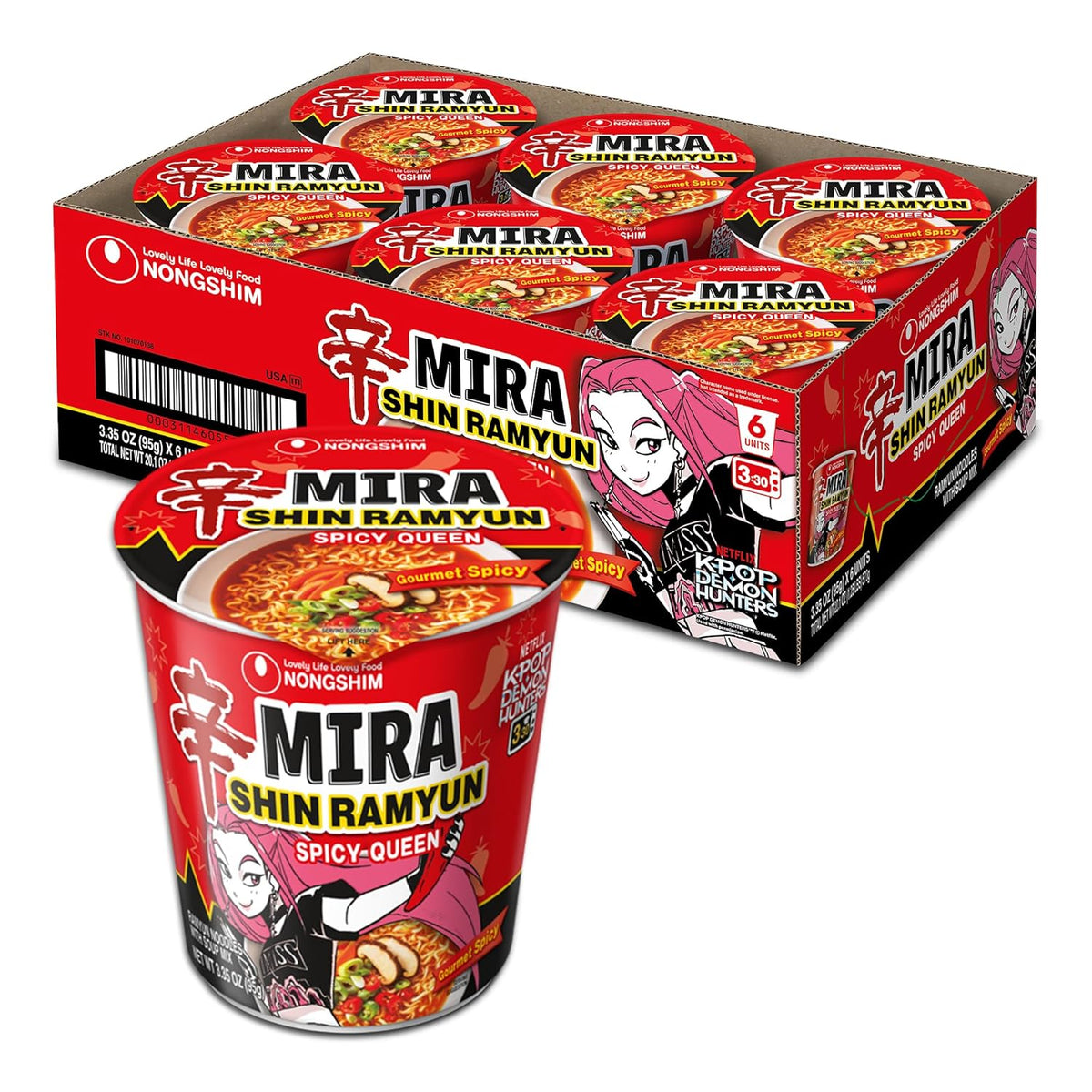 Nongshim Shin Ramyun Spicy Queen, Instant Noodle Cup, Gourmet Spicy, 3.35 oz (Pack of 6)