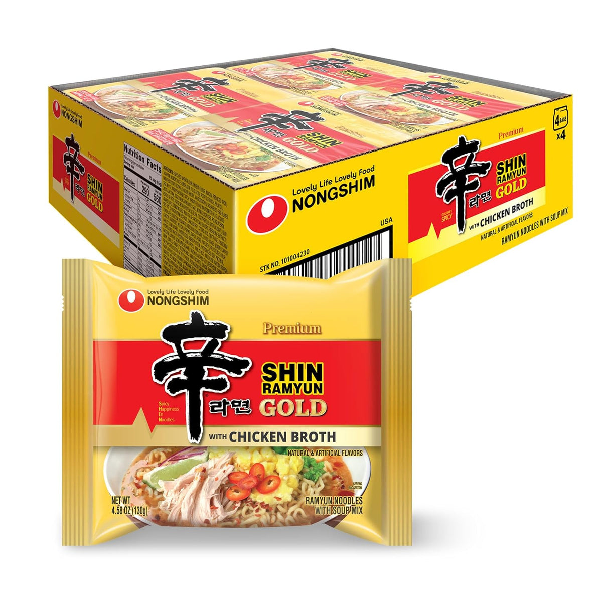Nongshim Ramen Noodles, Gourmet Instant Ramen, Premium Microwavable Noodle Soup, Shin Gold, 4.58 Ounce (Pack of 16)