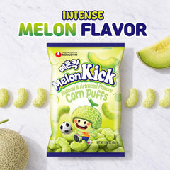 Nongshim Melon Kick Puff Snack - Sweet and Crispy Corn Puff with Creamy Melon Flavor - Crunchy and Smooth Fruit Puff, Light Korean Snack, 1.58 oz (Pack of 20)